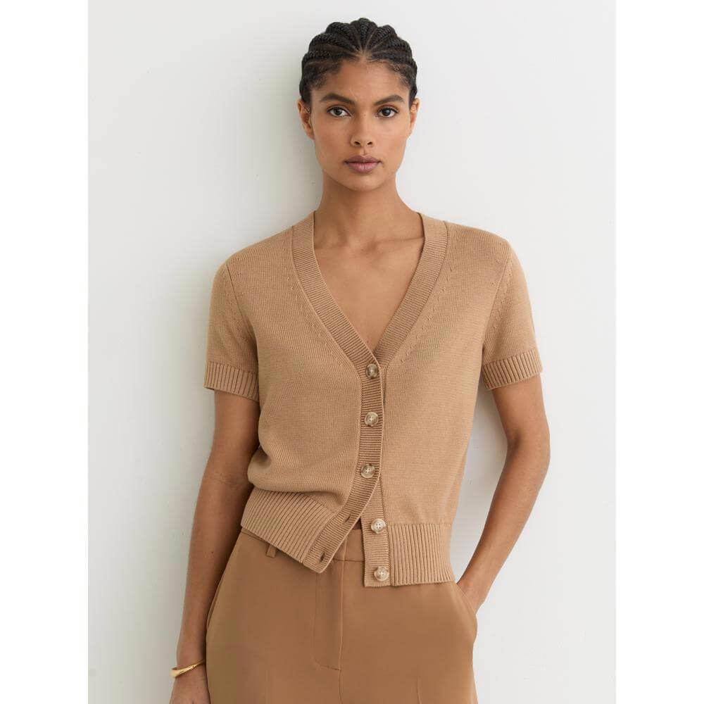 REISS Anya V-Neck Short-Sleeve Cardigan